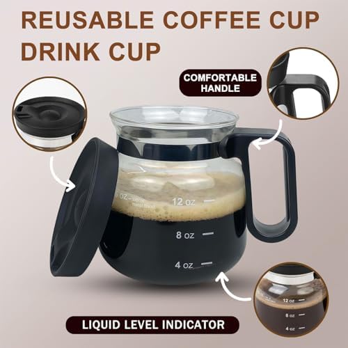16 Oz Coffee Pot Mug,Mini Coffee Pot Cup,with Spill Proof Lid Heatproof Glass Mug Large Capacity ideal Gift for Coffee Lovers (1pcs)