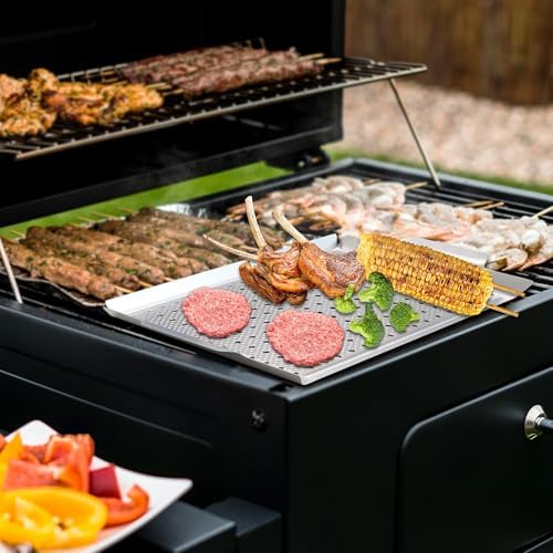 Non-Stick Grill Topper Pan, Carbon Steel Tray for BBQ, 15.7 x 11.2 in