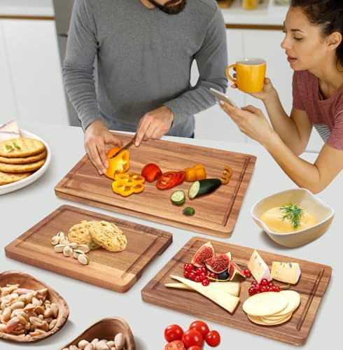 Solid Acacia Wood Cutting Board Set of 3 Wooden Charcuterie Boards Set