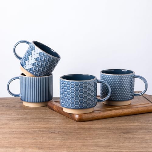 GBhome 15 OZ Stackable Coffee Mugs Set of 4, Ceramic Coffee Cups Set