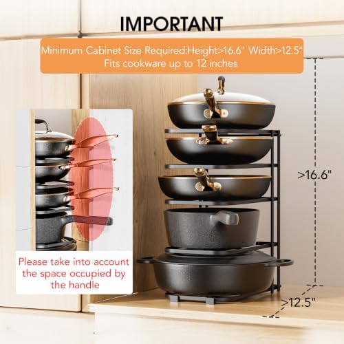 ORDORA 5-Tier Pot and Pan Organizer 13.6", No Assembly Cookware Rack 1-Pack