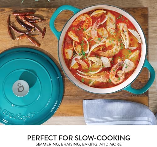 Crock Pot Artisan 6-Quart Round European Enameled Cast Iron Dutch Oven Pot With Lid -Teal Ombre
