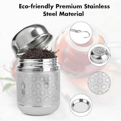 Tea Infuser for Loose Leaf Tea, Extra Fine Mesh Tea Strainers, 304 Stainless Steel & Updated Slim Threaded Lid, Loose Leaf Tea Steeper for Brew Tea, Spices, Rooibos, 2 Pcs, Sliver