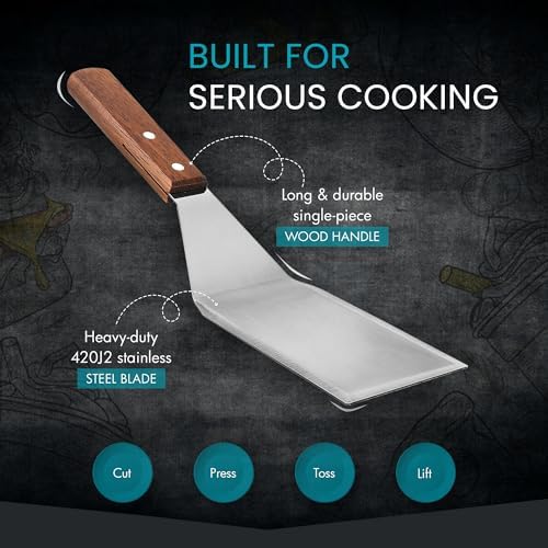 Homi Styles Stainless Steel Grill Spatula – 11" Heavy-Duty Metal Turner with Wood Handle, Beveled Edge for Cast Iron Skillets, Flat Top Griddles & BBQ – Burger, Pancake & Egg Flipper