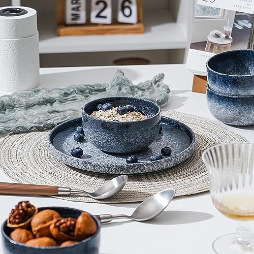 S&Q'S CERAMICS Ceramic Small Bowls for Kitchen, Set of 6, 9 ounce Ice Cream Bowls, Soup, Dipping, Side Dishes, Condiments, Snack, Prep, Microwave and Dishwasher Safe (Dark Blue)