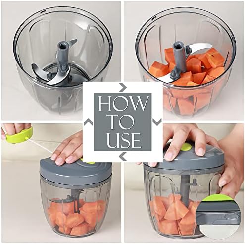 Ourokhome Manual Food Processor Vegetable Chopper, Portable Hand Pull String Garlic Mincer Onion Cutter for Veggies, Ginger, Fruits, Nuts, Herbs, etc., 900ml, Grey