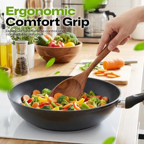 AIUHI Teak Corner Spoon, 100% Solid Teak Wooden Corner Spoon for Cooking, Heat-Resistant Non-Stick Safe Wooden Cooking Spoons