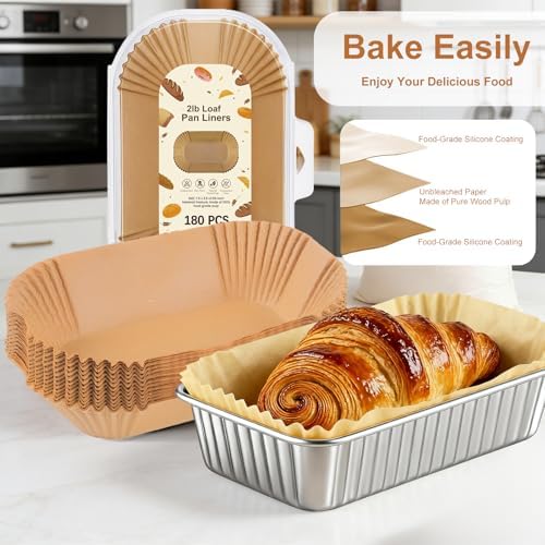 Loaf Pan Liners for Baking Bread 9x5 Inch - 180 PCS Non-Stick Parchment Paper Liners - Disposable Bread Pans Liner for Sourdough Bread, Banana Bread, Cakes, Baking Accessories