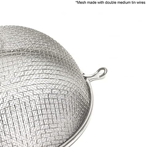 TrueCraftware- 8-Inch Double Medium Tin Mesh Strainer 6" Handle Length Wooden Handle- Kitchen Utensil Food Strainer Skimmer Spoon for Cooking Sieve Sifters Rice Quinoa Pasta Fruits Vegetable