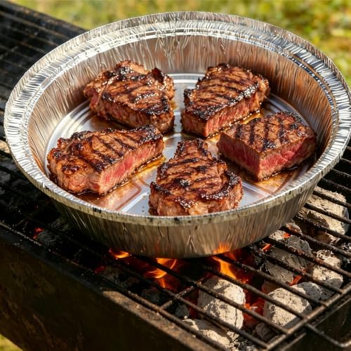 50 Pack 9" Round Aluminum Pans with Clear Lids, Pie Tins Disposable Foil Pans with Lids, Take Out Containers, Freezer Oven Safe Aluminum Baking Pans for Storing, Baking, Meal Prep & Reheating