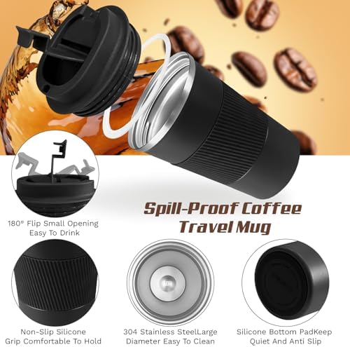 Vacuum Insulated Stainless Steel Travel Coffee Mug,Leak Proof Cup with Lid