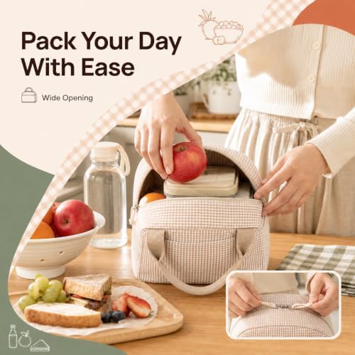 Bluboon Lunch Box for Women Cute Lunch Bag Reusable Insulated Lunch Bags Large Capacity Lunchbox Cooler for Work Picnic or Travel Gifts (Sage Green Checker, 10 x 7.5 x 8 inches)