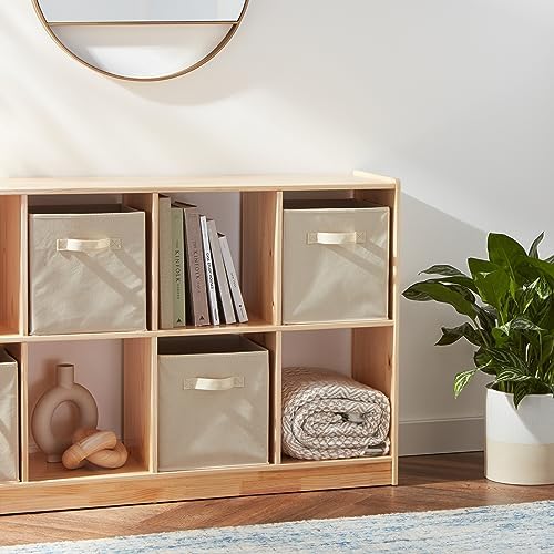 Amazon Basics Collapsible Fabric Storage Cubes Organizer with Handles, Sturdy Storage Bins for Organization, 10.5" x 10.5" x 11", Beige, 6-Pack