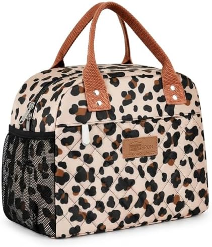 HOMESPON Insulated Lunch Bag for Women Men, Cooler Tote Box, Beige Leopard