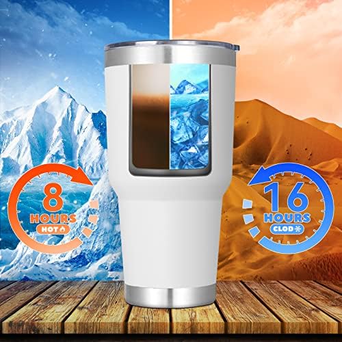 DOMICARE 30 oz Tumbler with Lid and Straw, Stainless Steel Tumblers Bulk, Insulated Vacuum Double Wall Travel Coffee Mug, Durable Powder Coated Tumbler Cups (White, 12)