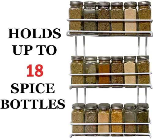 Evelots 3-Tier Spice Rack Organizer Door/Wall Mount, Holds Up to 18 Bottles