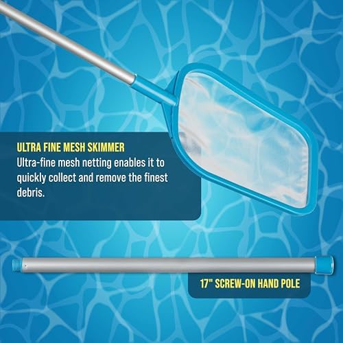 U.S. Pool Supply Pool Skimmer Net with Pole, Handheld Ultra Fine Mesh Pool