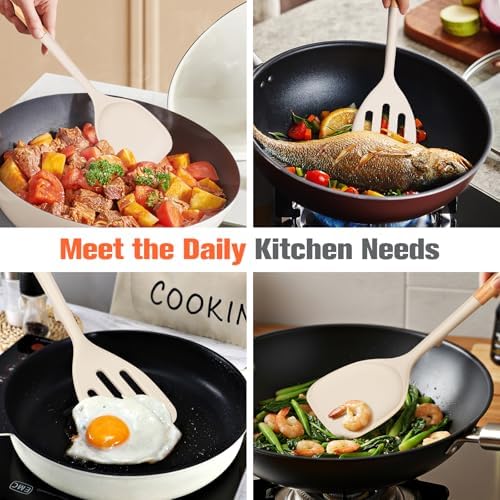 Extra Large Silicone Spatula Turner Set with Wooden Handle