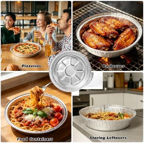 50 Pack 8" Round Aluminum Pans Pie Tins - Disposable Foil Baking Pans for Pies, Pot Pies, Quiche, Tarts and Casseroles, Oven/Freezer Safe Cake Baking Pans