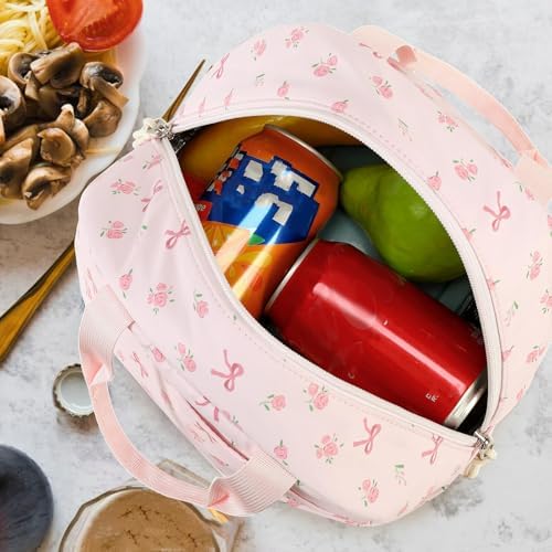 Bluboon Lunch Box for Women Cute Lunch Bag Reusable Insulated Lunch Bags Large Capacity Lunchbox Cooler for Work Picnic or Travel Gifts (Bow Floral Pink 212, 10 x 7.5 x 8 inches)