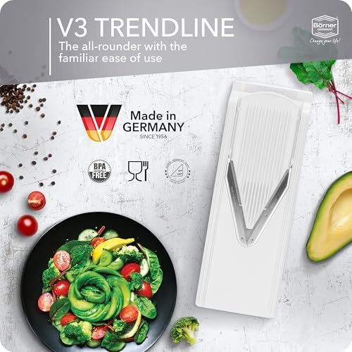Mandoline Food Slicer Börner V3 (Starter Set) by Reston Lloyd • V-Slicer with Blade Storage & Safety Food Holder • Made in Germany • Fruit & Vegetable Chopper • Multiple Settings: White