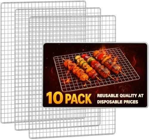 Grill Topper, 10 Pcs Disposable Grill Grates, 11.8 x 15.7 Inch Baking Rack