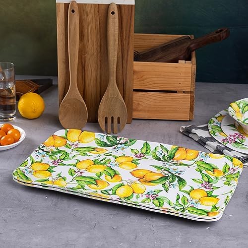 LEHAHA Melamine Lemon Large Rectangular Serving Tray/Platters Set of 2, 17.5" x 10", 2-Piece Melamine Platters Serving Set,Dishwasher Safe