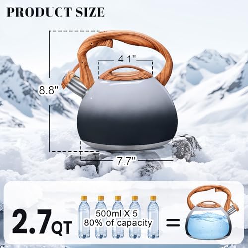 GGC Whistling Tea Kettle for Stove Top, 3.2QT/3L Stainless Steel Tea Kettle
