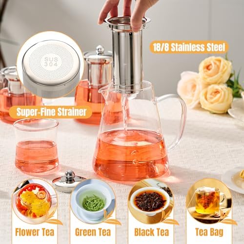 Baalaka Teapot with Infuser, 44 oz Borosilicate Glass Kettle, Stovetop