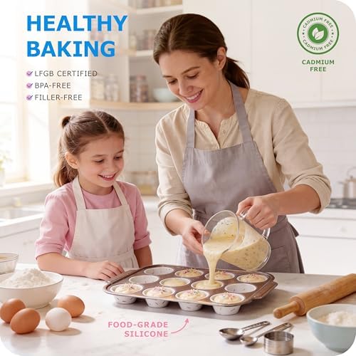 Silicone Muffin Pan for Baking with Metal Frame, 12 Cup Regular Size Cupcake Pan, Nonstick Food Grade Silicone Muffin Tin for Baking, Easy Release Egg Bite Molds, BPA Free
