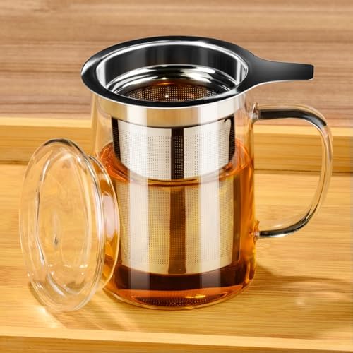 PARACITY Tea Mug with Infuser and Lid, 15 oz Clear Borosilicate Tea Cup