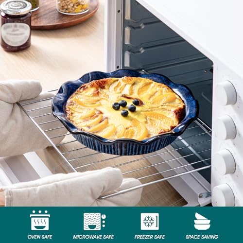 vancasso Ceramic Pie Pan for Baking, 9 inch Deep Pie Plates for Apple Pie, Pot Pie, Tart and Quiche, Reactive Glaze Fluted Pie Pans, Large Pie Dish with Ruffled Edge, Blue, STERN Series
