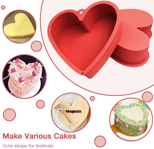 Alimat PluS 8 Inch Heart Shaped Cake Pans Set of 2 with Hanging Hole(Red)