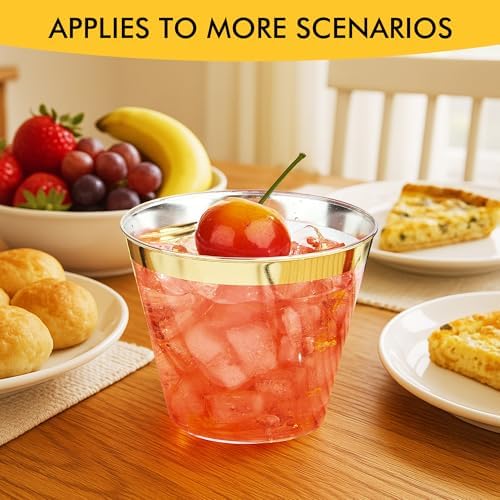 RACETOP 100 Pack 9 oz Gold Plastic Cups Tumbler