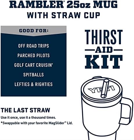 YETI Rambler 25 oz Tumbler with Handle and Straw Lid, Travel Mug Water Tumbler, Vacuum Insulated Cup with Handle, Stainless Steel, Rescue Red