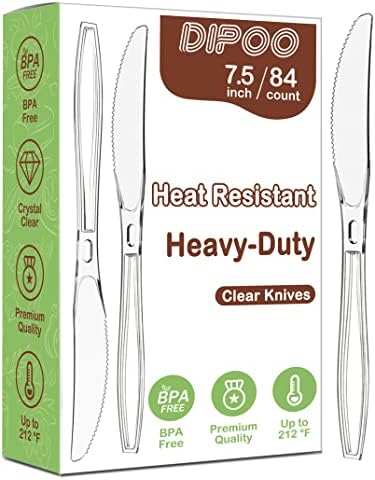 Dipoo 7.5" Clear Plastic Knives Heavy Duty, 84 Count