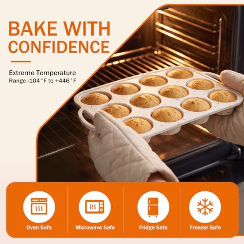 Silicone Muffin Pans for Baking, 12-Cup Nonstick Cupcake Pan