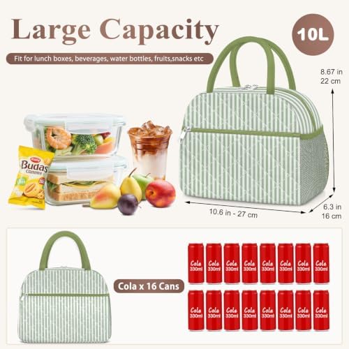 KUBYA Lunch Bag Lunch Box for Women Adult Men Insulated Quilted Reusable Large Lunch Tote Bag Leakproof Simple Cooler Bag for Work Office Picnic Beach or Travel