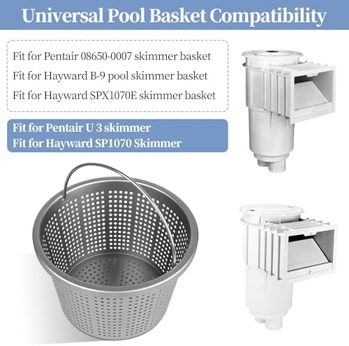 Aluminum Pool Skimmer Basket Replacement for Pentair U-3 & Hayward SP1070/SPX1070E, 8-1/8" Top OD x 6.5" Bottom Dia x 5.5" H, 316 Stainless Steel Handle