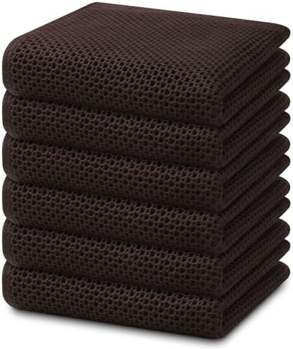 Homaxy 100% Cotton Waffle Weave Kitchen Dish Towels 6-Pack, Dark Brown