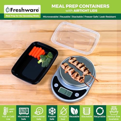 Freshware Meal Prep Containers [150 Pack] 1 Compartment Food Storage Containers with Lids, Bento Box, BPA Free, Stackable, Microwave/Dishwasher/Freezer Safe (24 oz)