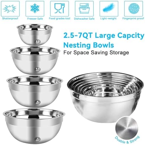 WEPSEN Hand Mixer Electric Mixing Bowls Set, 5 Speeds Handheld Mixer with 4 Nesting Stainless Steel Mixing Bowl, Measuring Cups Spoons 200W Kitchen Blender Whisk Beater Baking Supplies For Beginner