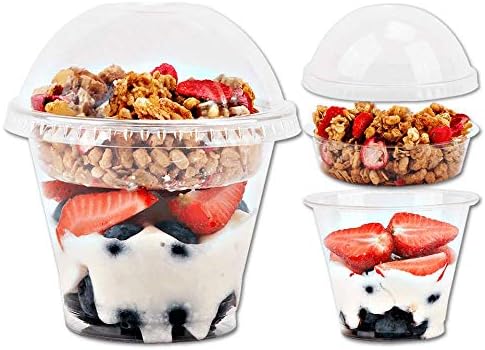 Aatriet 9 oz Clear Plastic Parfait Cups with Insert 3.25oz & Dome Lids No Hole - (20 Sets) Yogurt Fruit Parfait Cups for Kids, for Dips and Veggies, Take Away Breakfast and Snacks. No Leaking