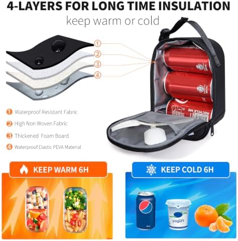 NOL Small Insulated Snack Bag Mini Freezable Cooler Pouch 3L fit 3 Cans | Wide-Mouth 6hours Cool & Warm Lightweight Leakproof Nylon Box for Work Travel Black