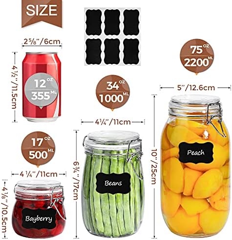 ComSaf Round Small Glass Pantry Jars with Airtight Lids 17 oz 6 Pack