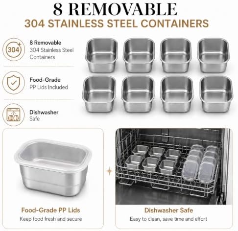 Ankou Snackle Box Container, Stainless Steel Divided Serving Tray with Lid, Handle and Forks