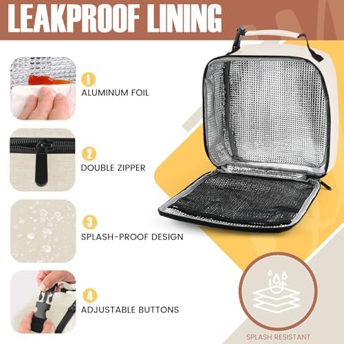 Lunch Bag for Men/Women, Reusable Lunchbox for Adult, Small Insulated Lunch box, Lunch Tote Bag for Office, Work, Picnic - Beige White