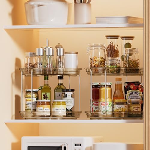 LAMU 2 Pack 2 Tier Lazy Susan Turntable Organizer 10.6'' Rotating Spice Rack Organization for Cabinet, Kitchen, Pantry, Countertop, Bathroom, Vanity, Medicine Cabinet Organizer, Amber