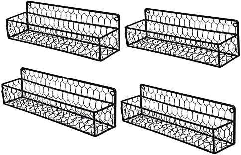 MyGift Black Chicken Wire Hanging Spice Rack for Wall Organize Seasoning and Condiment Jar Holder, Set of 4