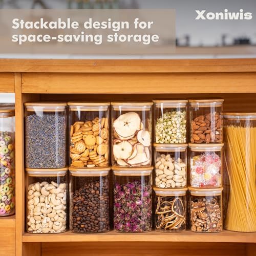 6-Pack 1.2Qt Square Glass Storage Jars with Bamboo Lids